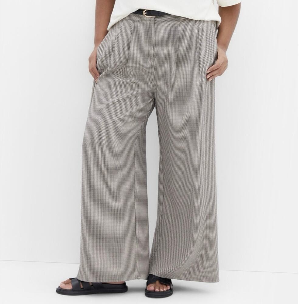 City Chic Hailey Check Trouser Pant Elastic Back Plus 20 Neutral Office Tailored
